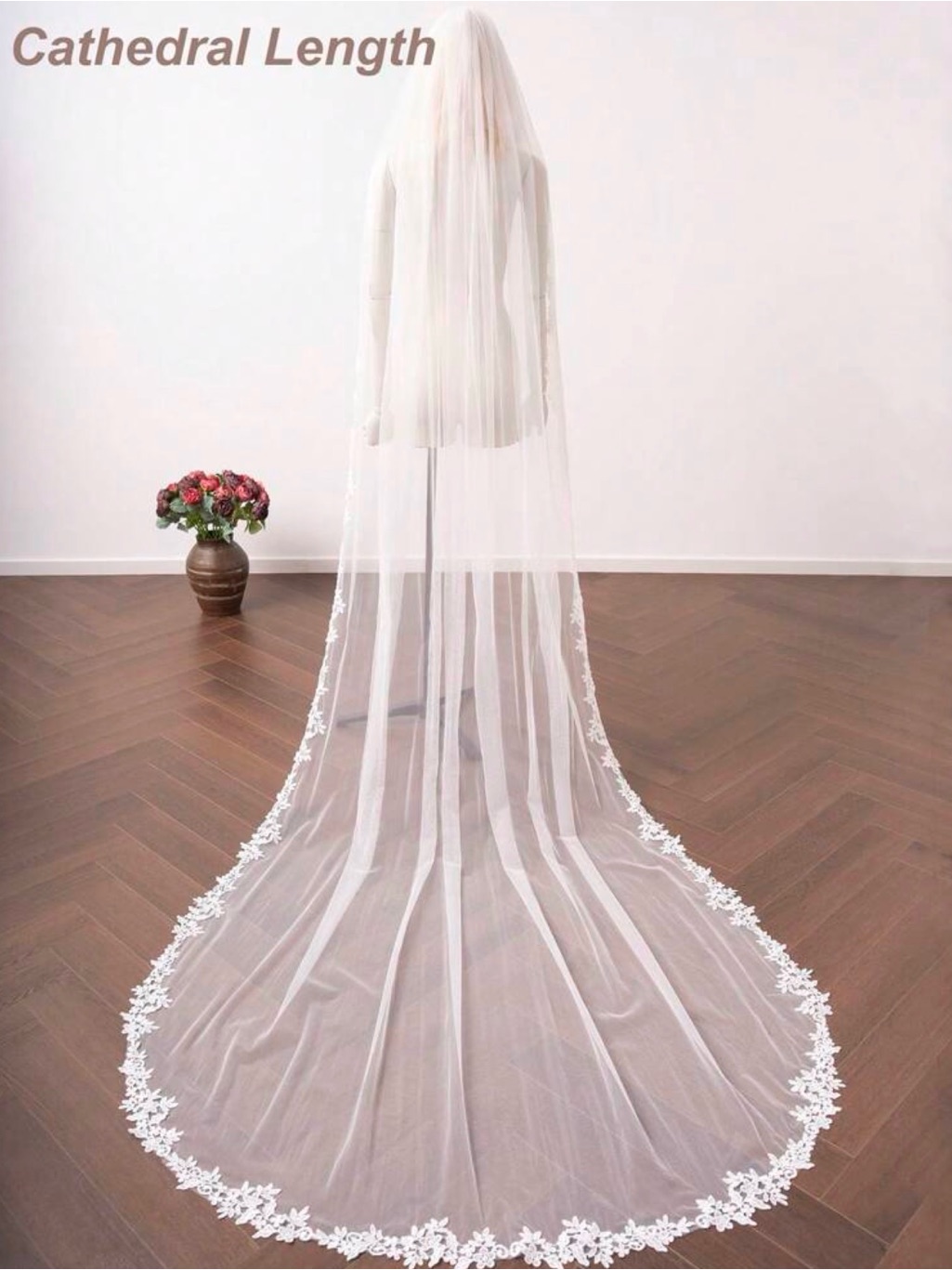 Azazie White Cathedral Length Lace-Edged Bridal Veil